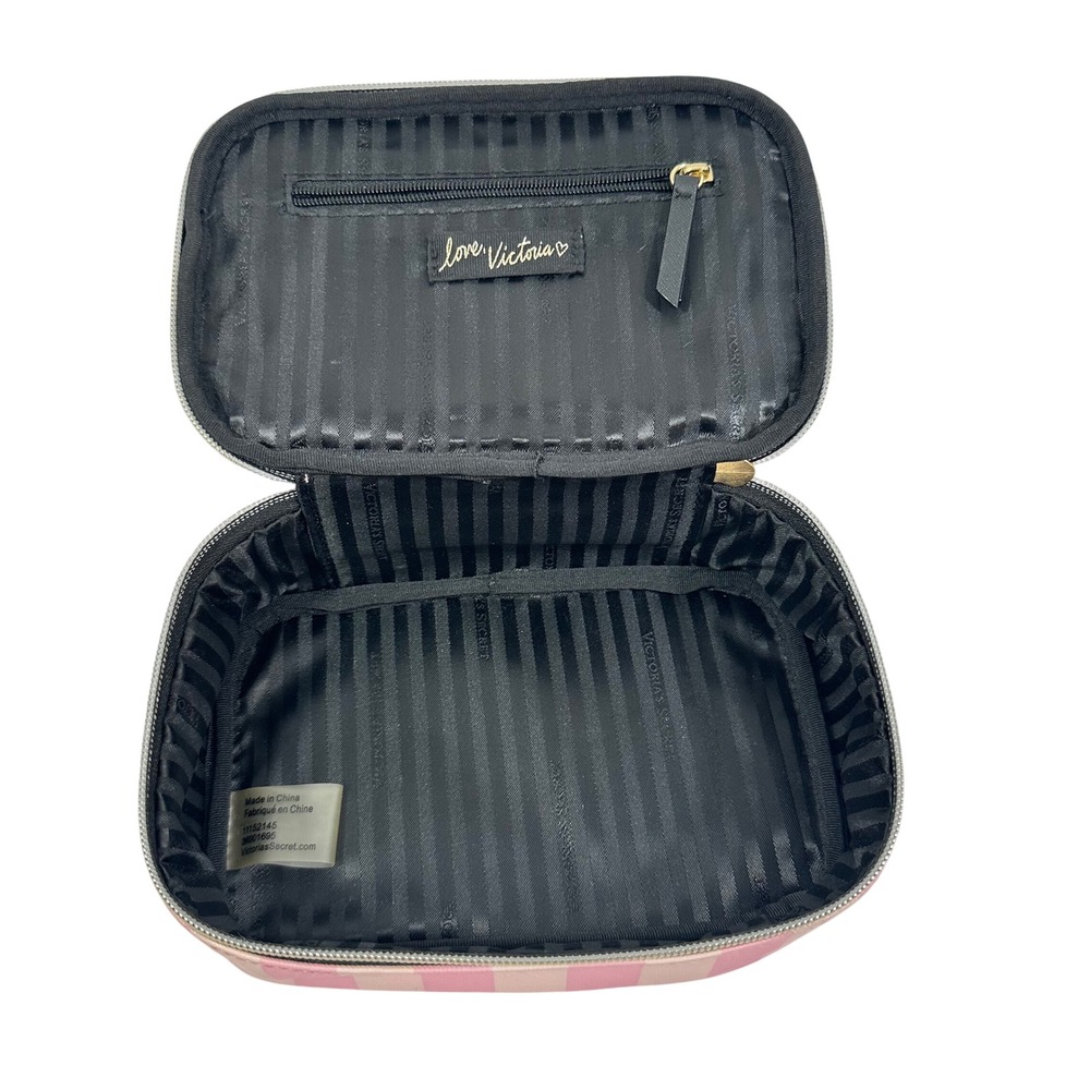 Victorias Secret Pink Striped Greetings From Tropical Makeup Travel Bag Case - Picture 2 of 9